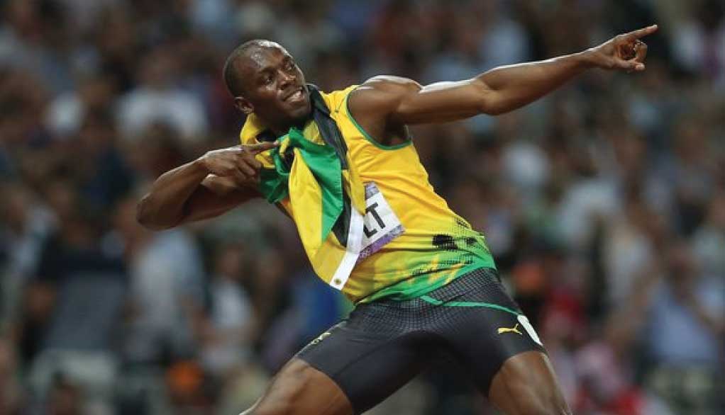 Usain Bolt in his iconic pose
