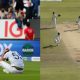 Ben Stokes dejected after dropping a catch in Ashes 2023 (left). Nathan Lyon drops runout chances in 2019