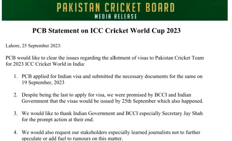 Pakistan Cricket Board statement