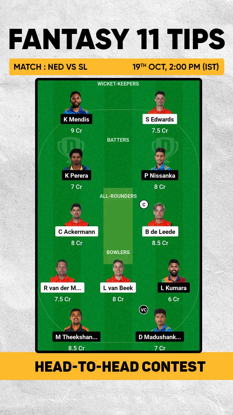 NED vs SL: Dream 11 Head to head team