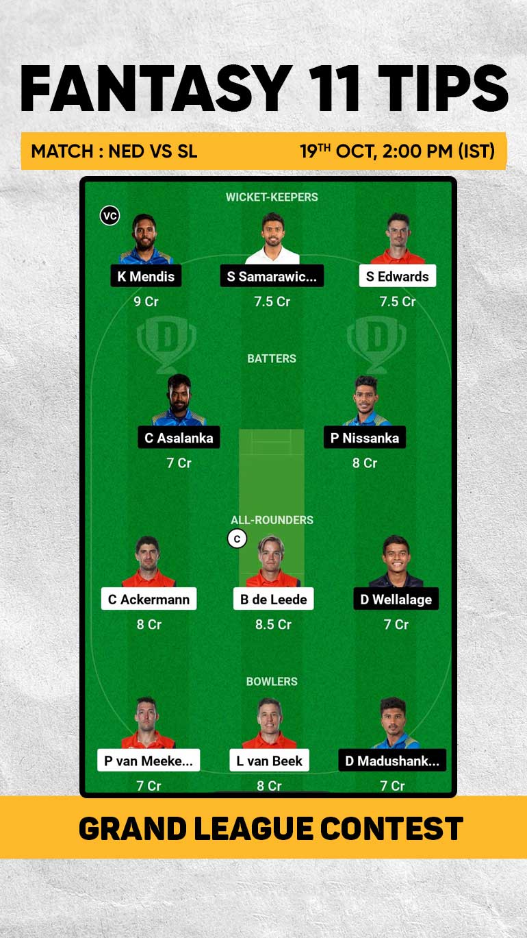 NED vs SL: Dream 11 Grand League team