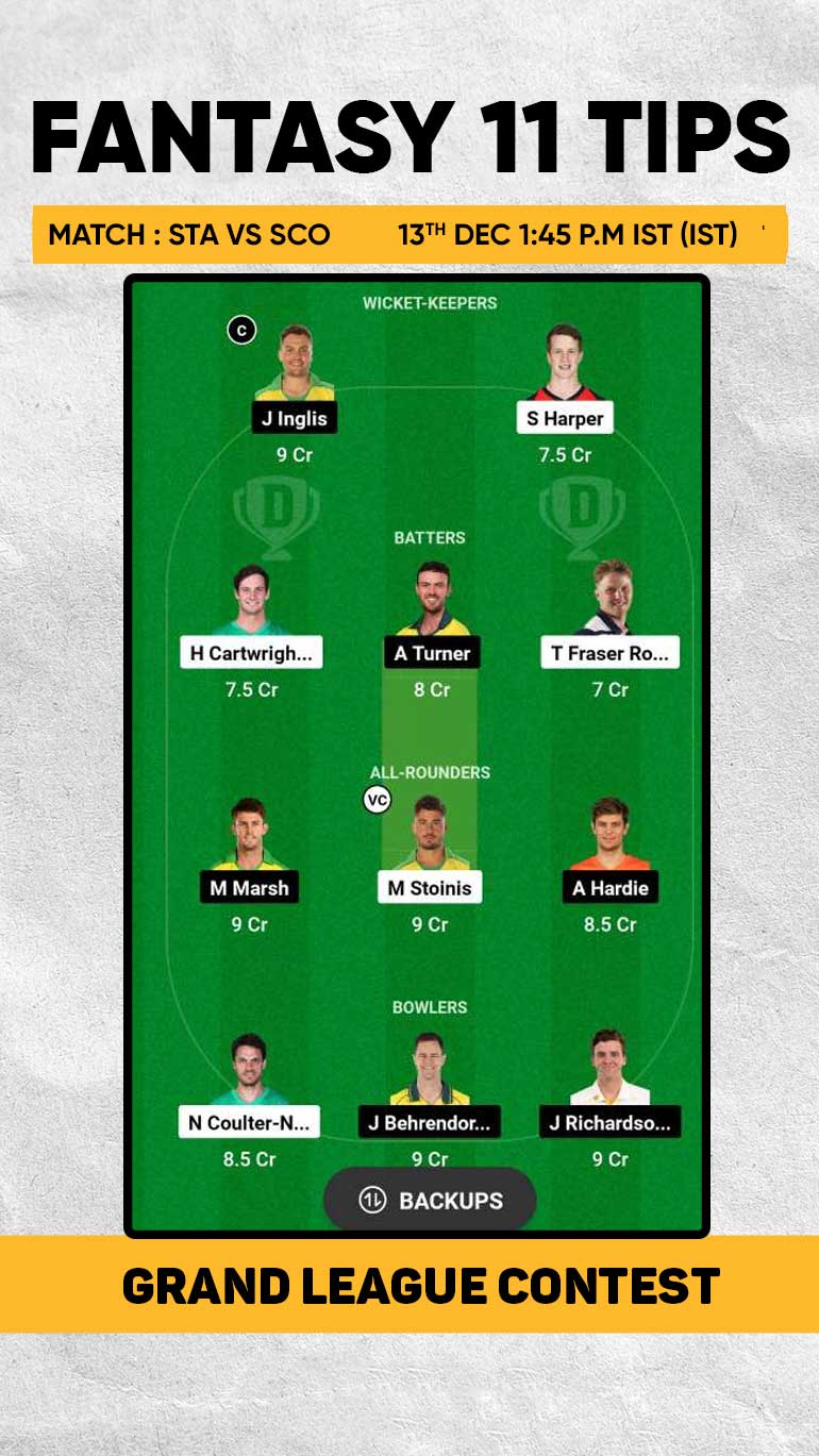 STA vs SCO Dream 11