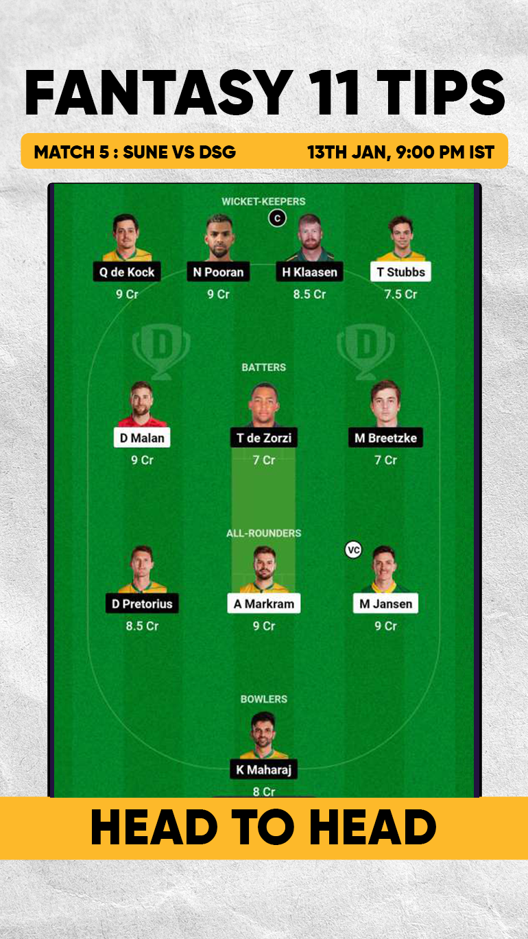 SUNE vs DSG Dream 11 